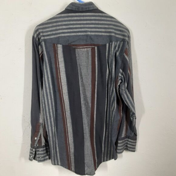 KARMAN Adult Mens L Pearl Snap Shirt Gray Cowboy Western Plaid Flannel - Picture 7 of 9